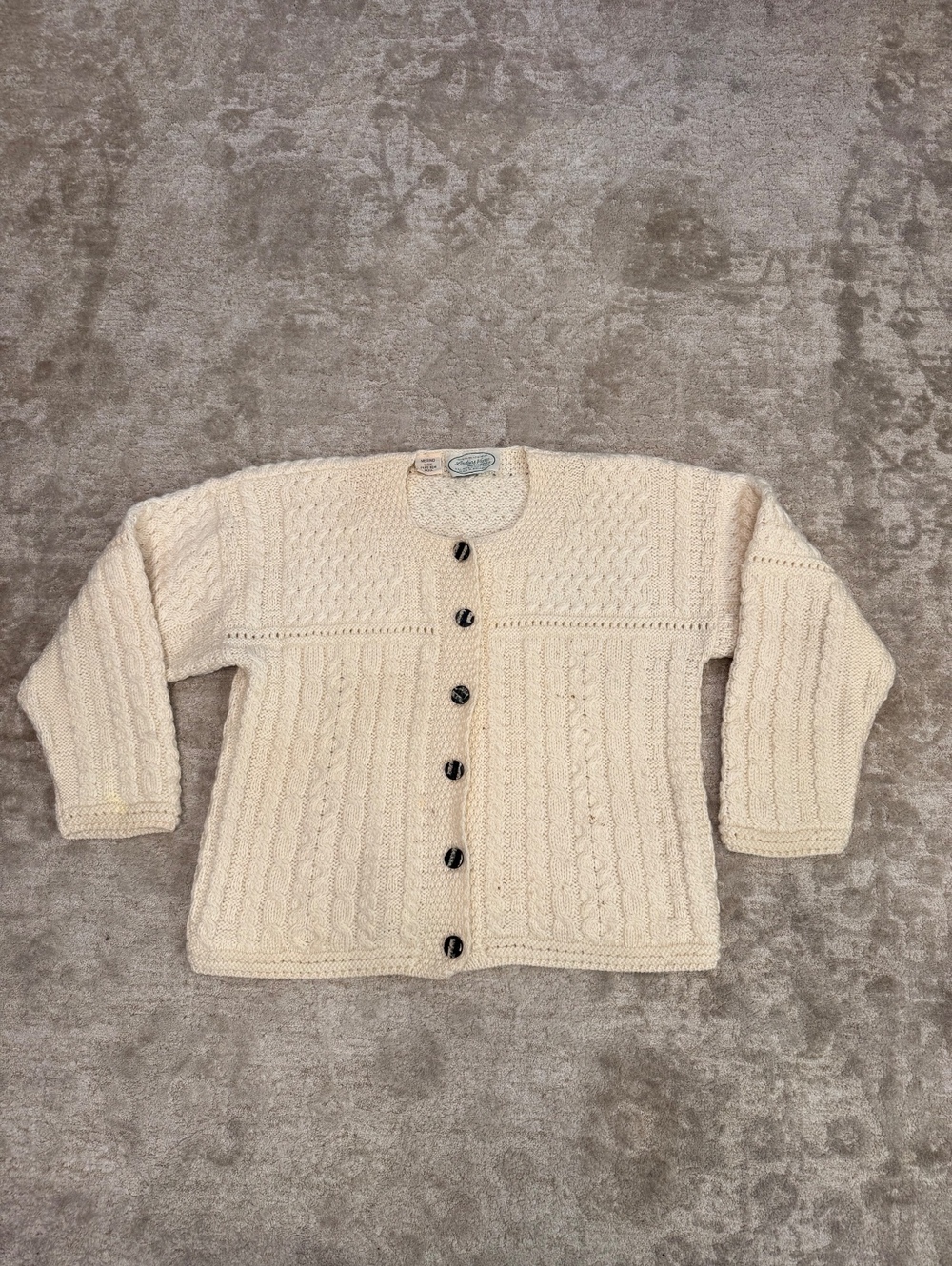 Vintage Ladies View Irish Merino Wool Aran Cardigan Made Ireland
